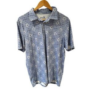 REYN SPOONER Pua Patchwork‎ Aloha Polo In Chambray Size Medium